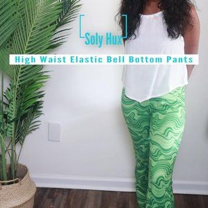 Women's Printed High Waisted Bell Bottom Flare Leg Pants Soly Hux, Green